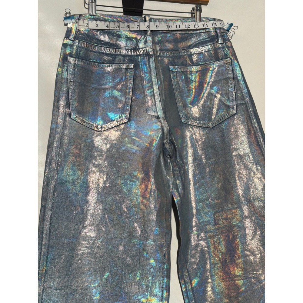 Women's Holographic Wide Leg Jeans 29 High Rise Iridescent Blue Gold Metallic - Picture 5 of 6